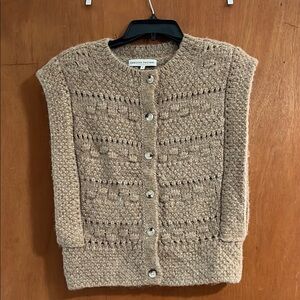English Factory Tan Cardigan Sweater with Intricate Knit Pattern